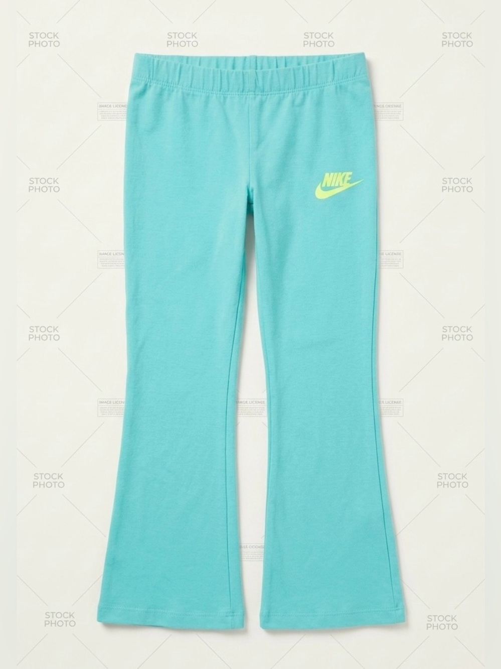 Nike Little Girls Dri-Fit Flare Leg Leggings in Teal w/ neon yellow swoosh
